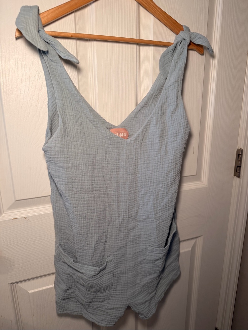 Show Me Your MuMu Light Blue Tie-Shoulder Cotton Romper